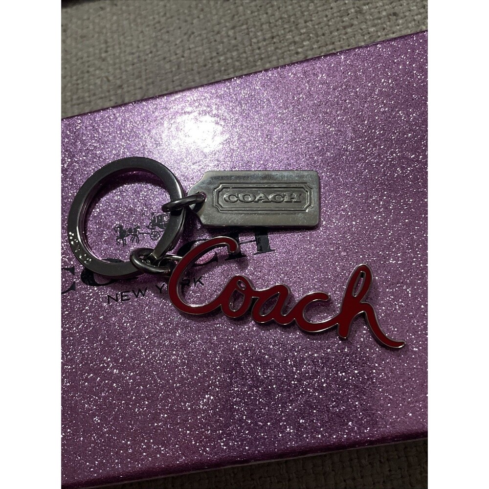 Y2K Coach Monogram Red Script Silver Bag Charm Hangtag Keychain